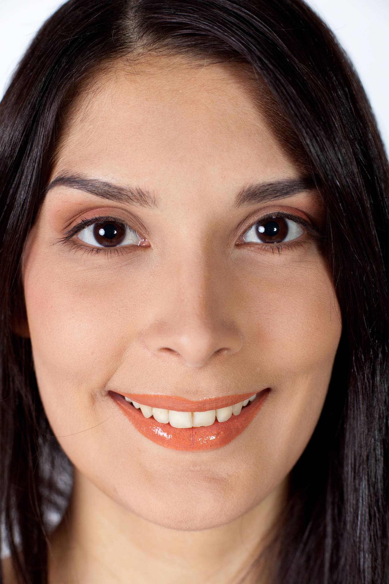 Frau, Beauty-Portrait, rote Lippen, lächelnd